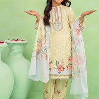Poly Lawn Digital Printed Lemon Stitched Suit - Ochre