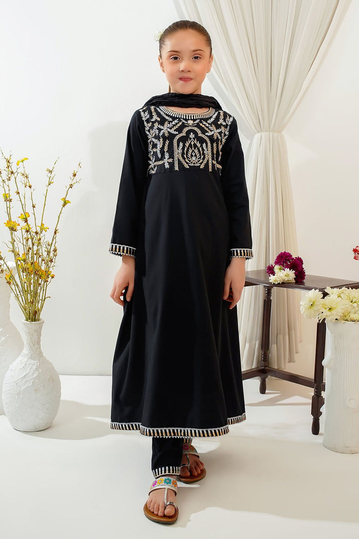 Cotton Embroidered Black Stitched Suit - Ochre
