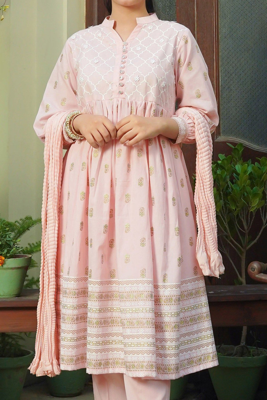 Cotton Printed Tea Pink 3 Piece Stitched Suit - Ochre