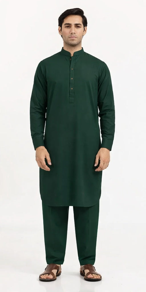 Blended Dark Green Kurta Trouser - President by Gul Ahmed