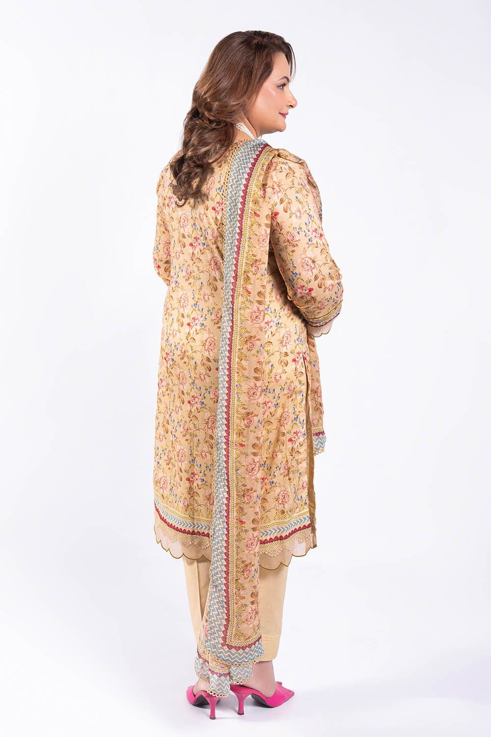 Printed Lawn Beige Unstitched Suit - Gul Ahmed