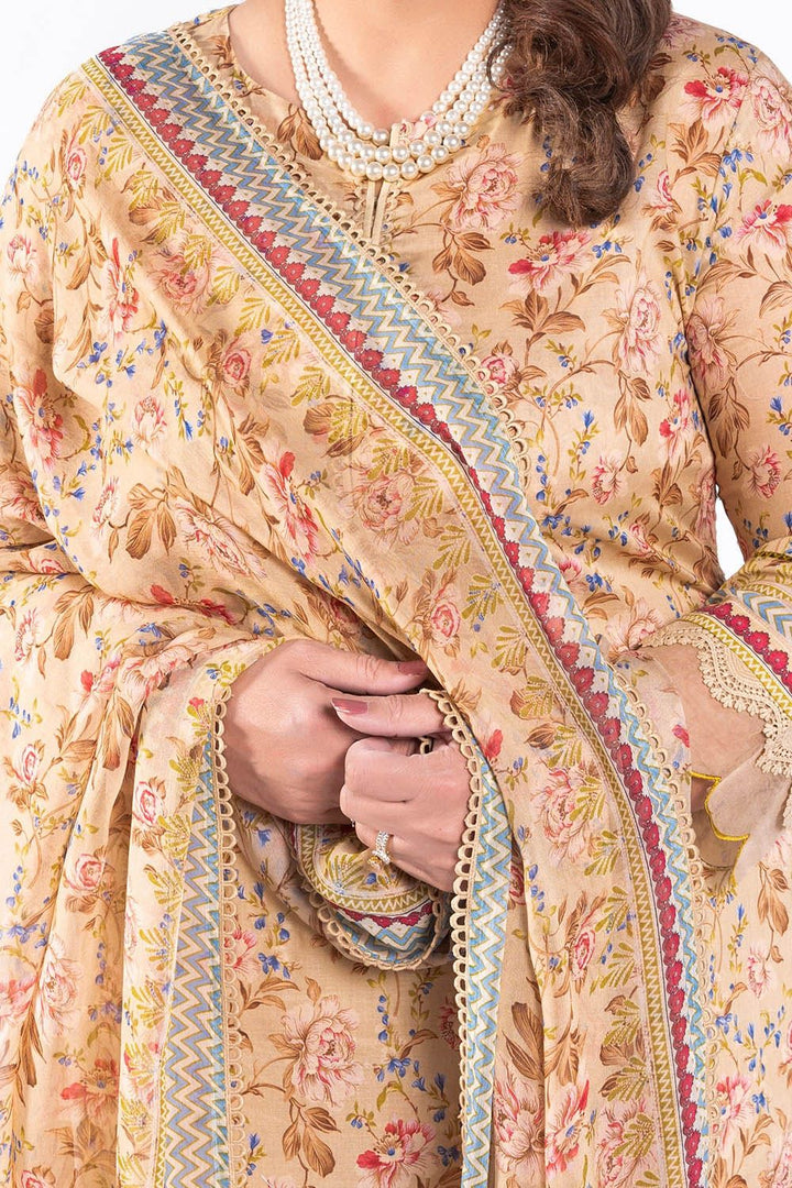 Printed Lawn Beige Unstitched Suit - Gul Ahmed