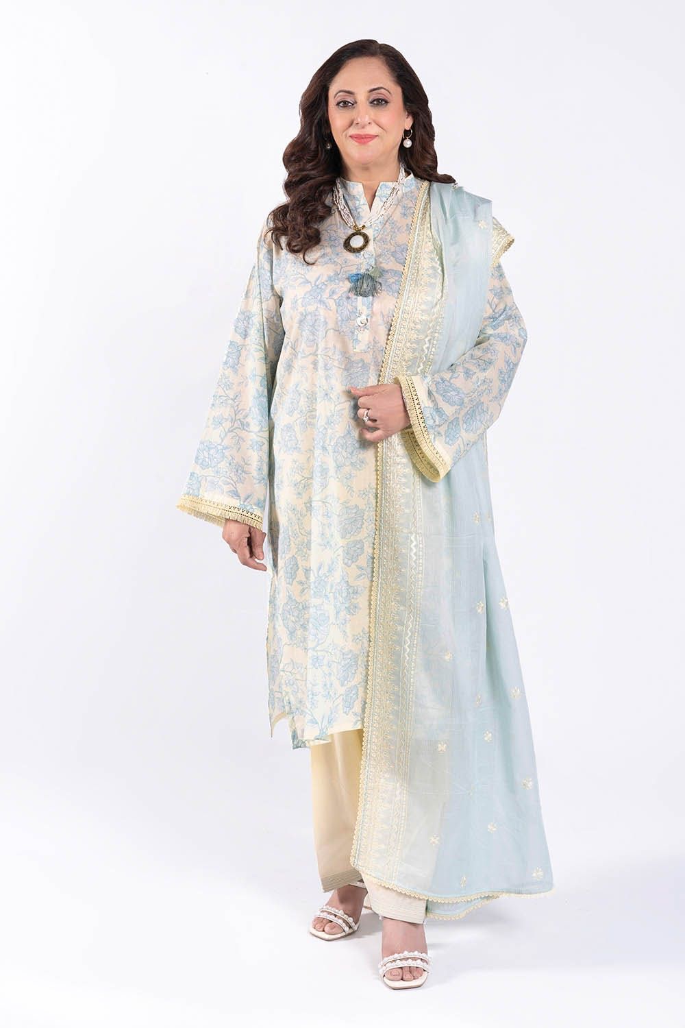 Printed Lawn Off White Unstitched Suit - Gul Ahmed