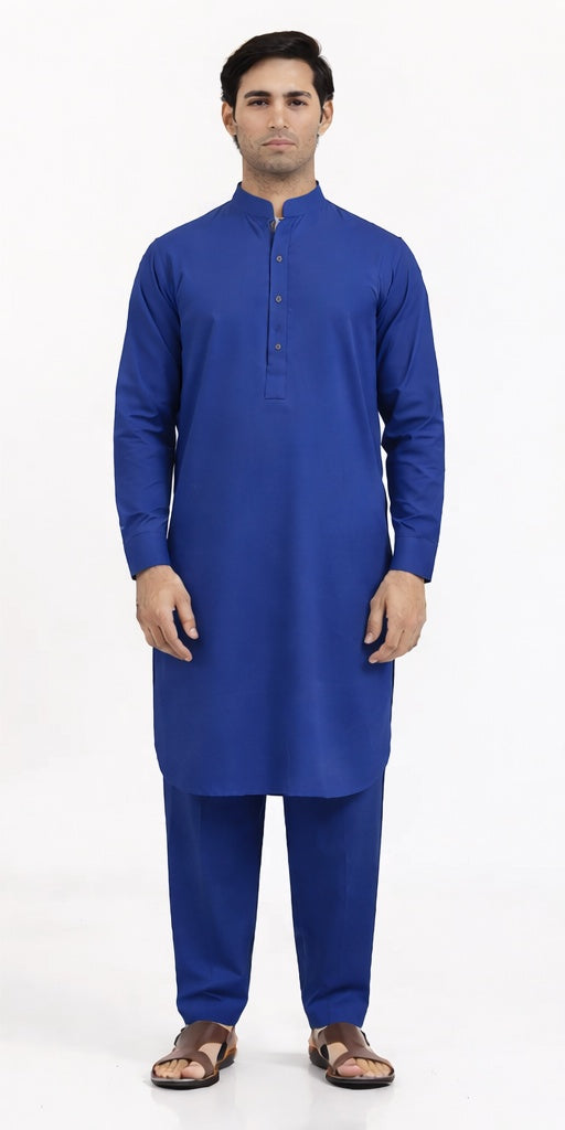 Blended Royal Blue Kurta Trouser - President by Gul Ahmed
