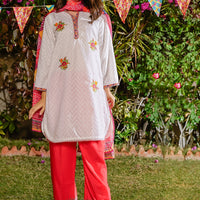 Chikankari Embroidered White Stitched Suit - Ochre