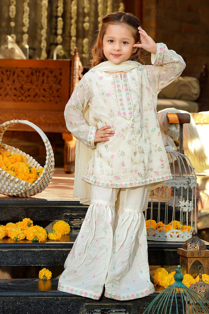 Chiffon Embroidered Ivory Stitched Suit - Ochre