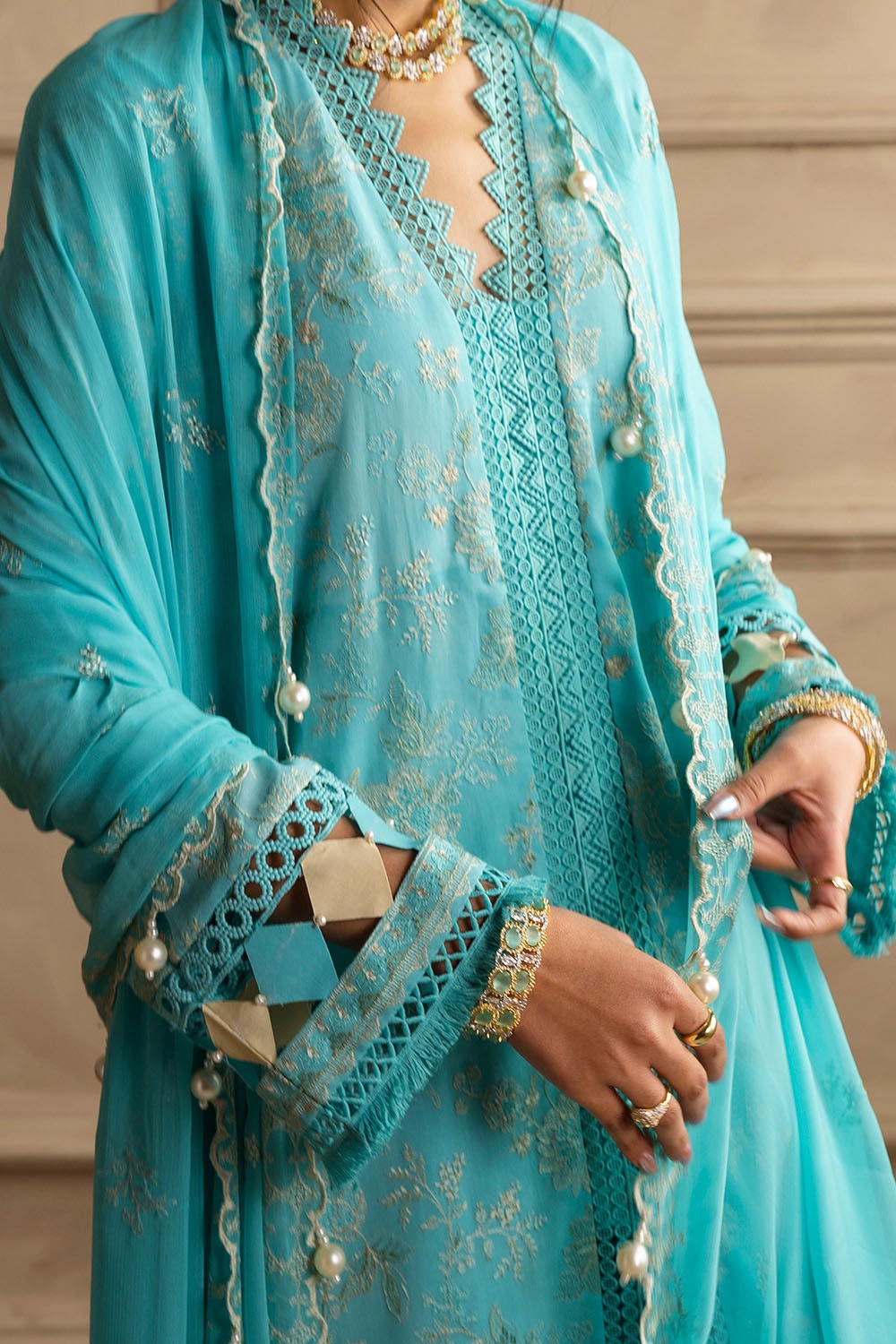 Embroidered Chiffon Light Blue Stitched Suit - Gul Ahmed