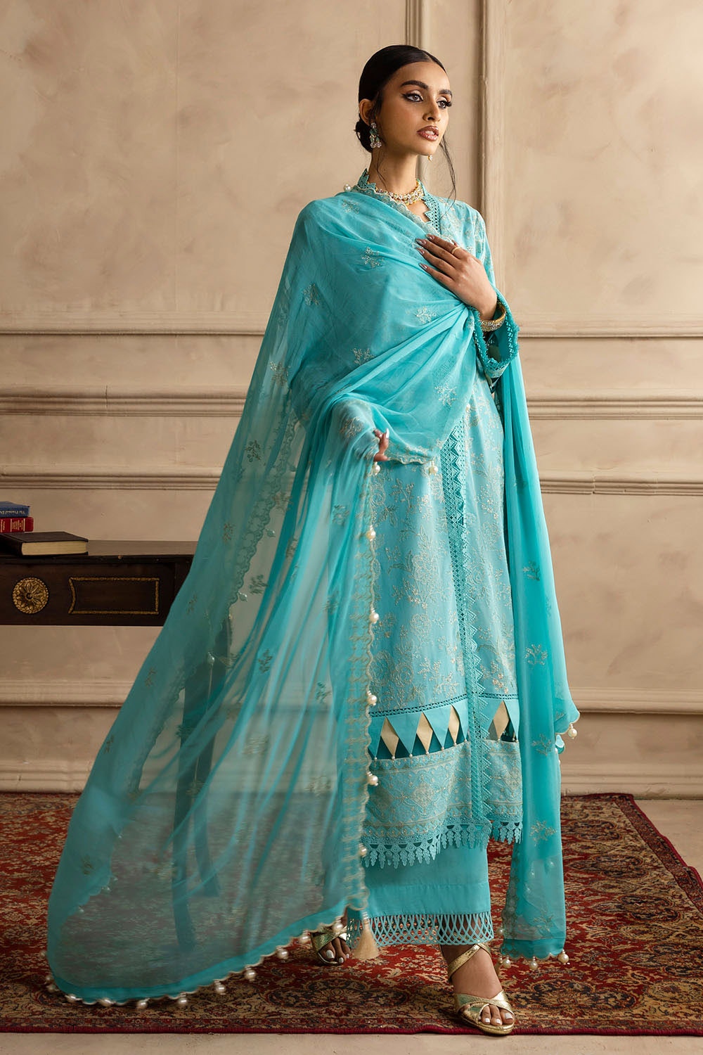 Embroidered Chiffon Light Blue Stitched Suit - Gul Ahmed