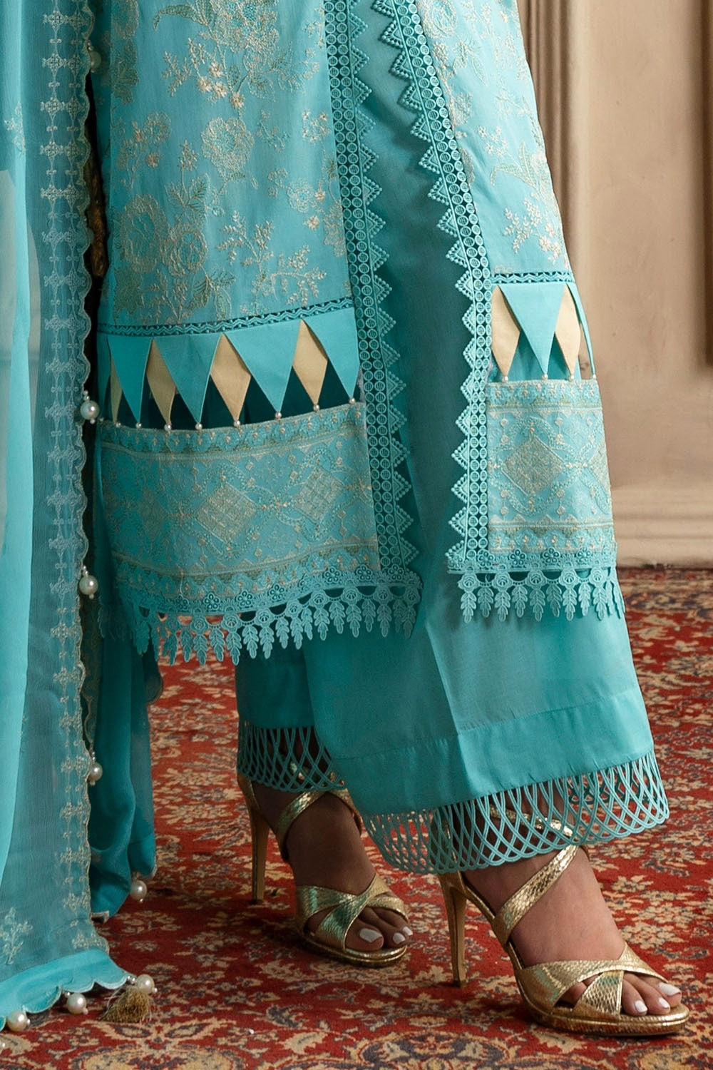 Embroidered Chiffon Light Blue Stitched Suit - Gul Ahmed