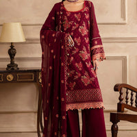 Embroidered Swiss Voile Maroon Stitched Suit - Gul Ahmed