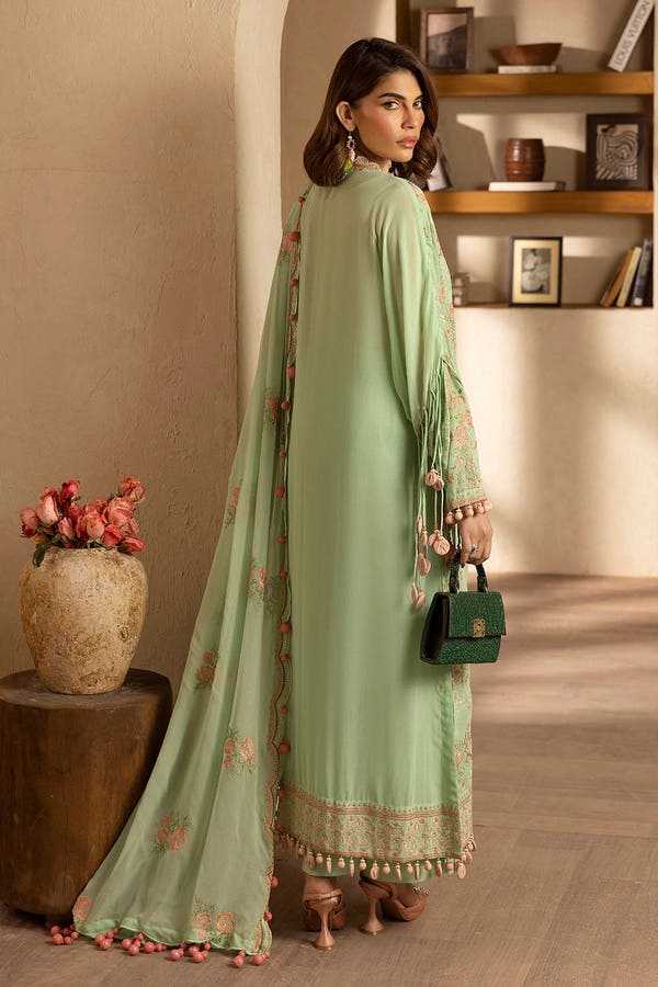 Embroidered Chiffon Mint Green Stitched Suit - Gul Ahmed