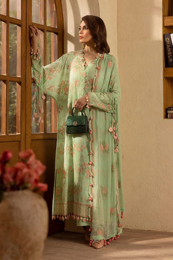 Embroidered Chiffon Mint Green Stitched Suit - Gul Ahmed