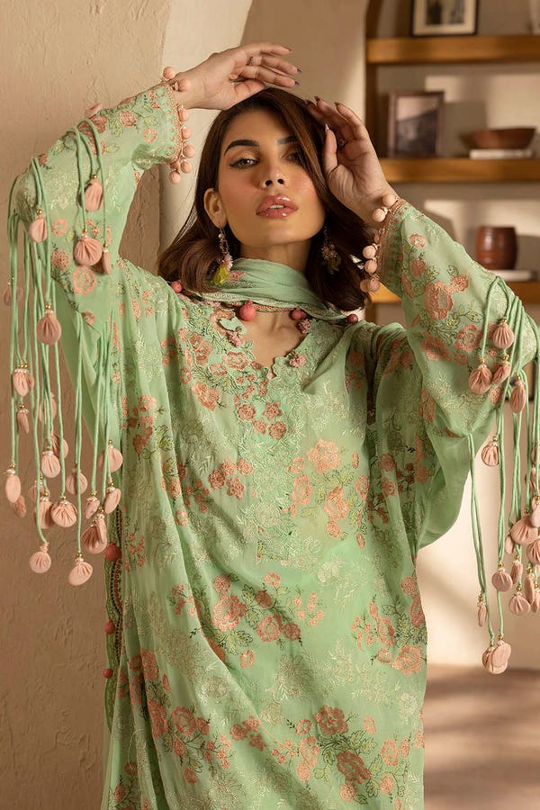 Embroidered Chiffon Mint Green Stitched Suit - Gul Ahmed