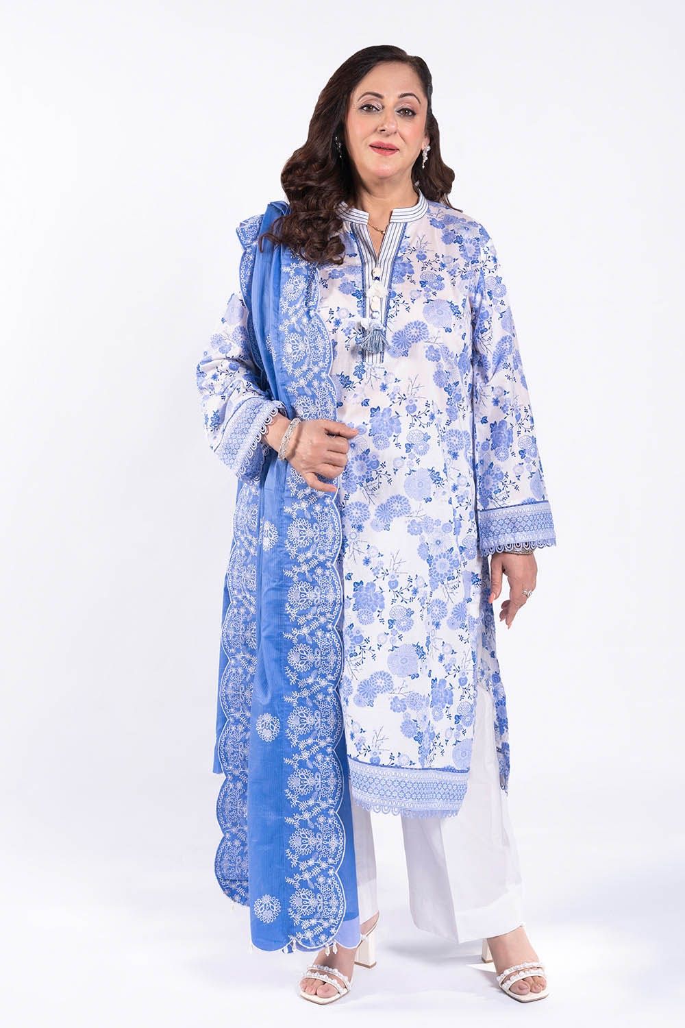 Printed Lawn Blue Unstitched Suit - Gul Ahmed