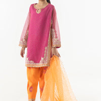 Cotton Net Pink & Orange Stitched Suit - Sana Safinaz