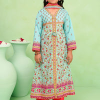 Poly Lawn Digital Printed Blue Stitched Suit - Ochre