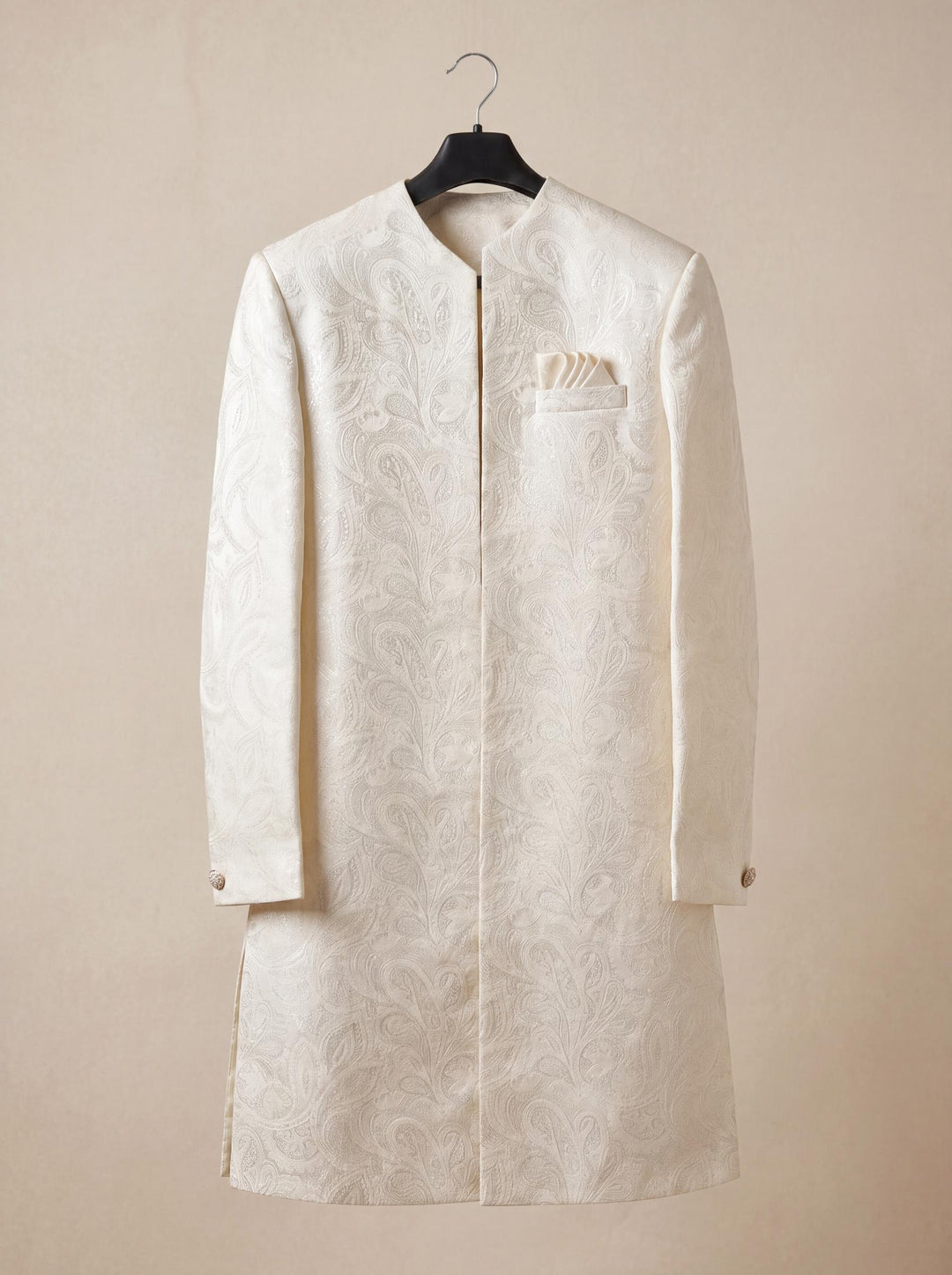 Ivory Embroidered Sherwani Set with Long Sleeveless Waistcoat