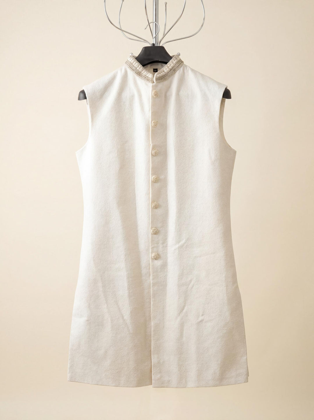 Ivory Embroidered Sherwani Set with Long Sleeveless Waistcoat
