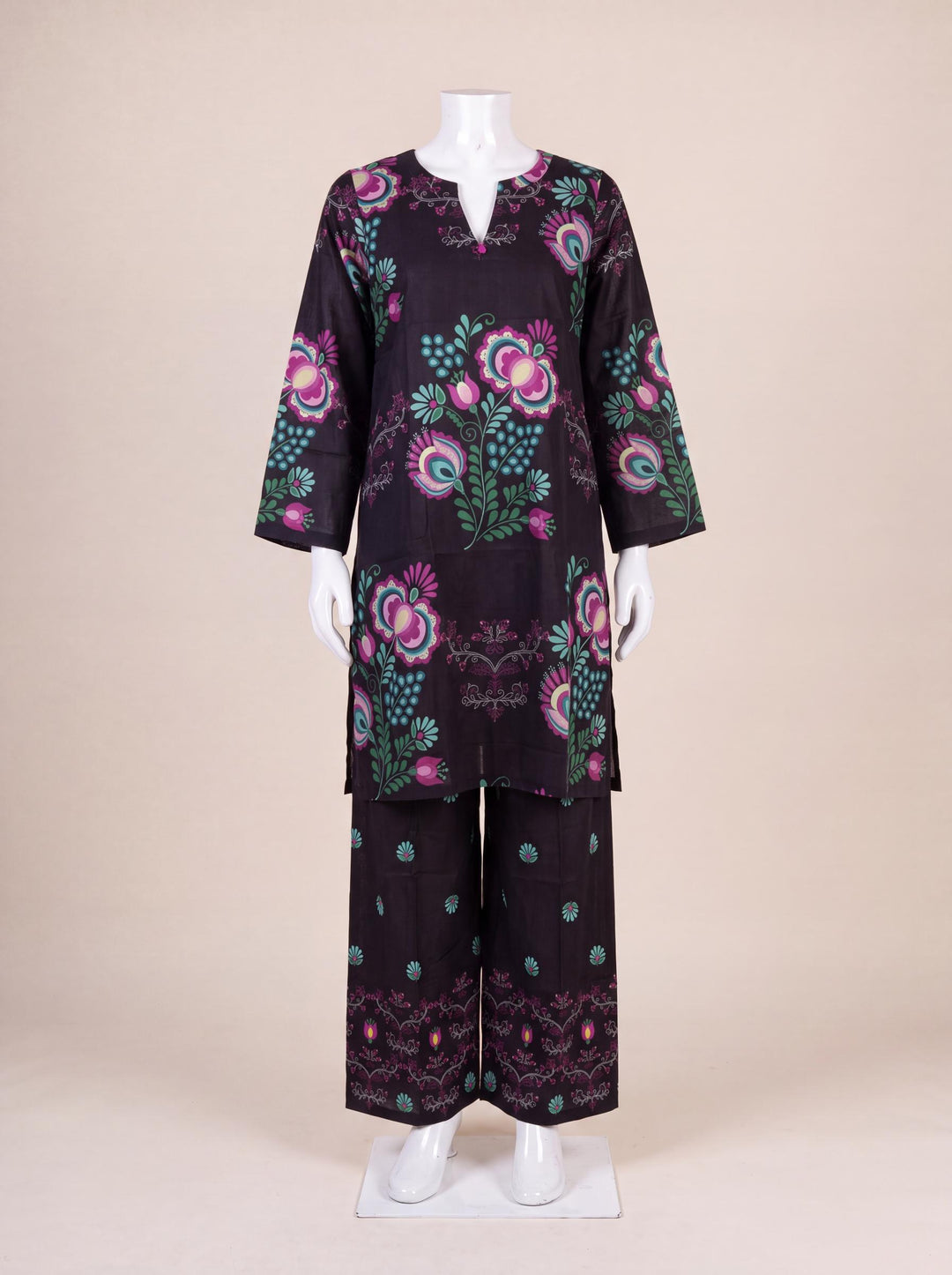 Cotton Black Stitched Suit - Almirah