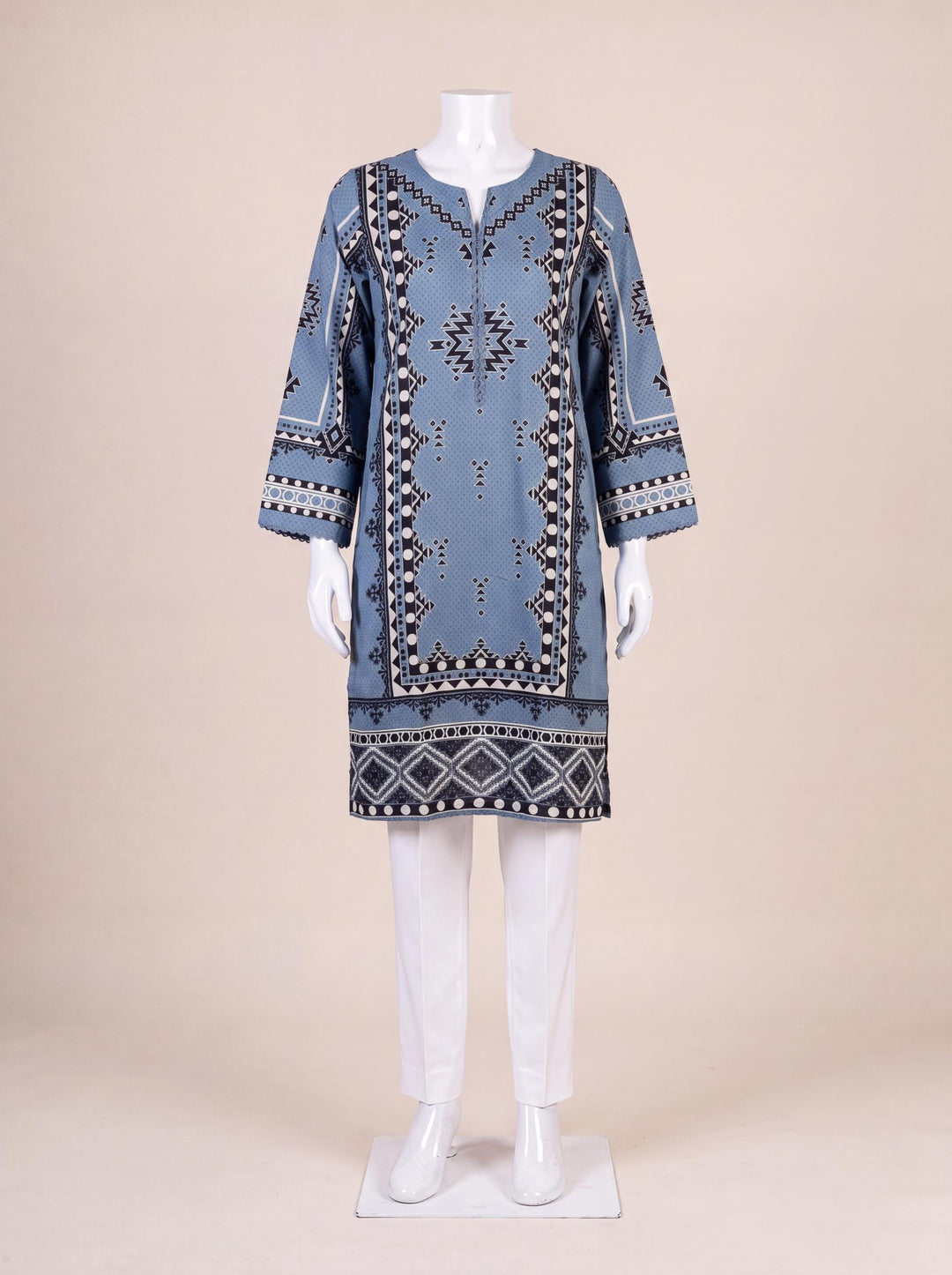 Lawn Blue Stitched Suit - J. Junaid Jamshed