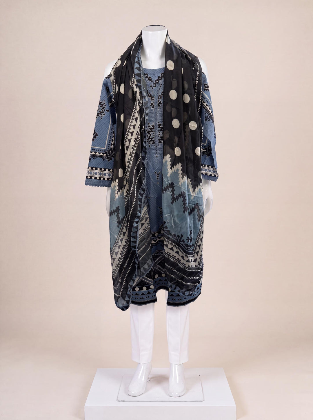 Lawn Blue Stitched Suit - J. Junaid Jamshed