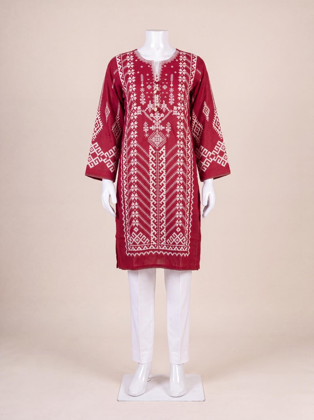 Lawn Red Stitched Suit - J. Junaid Jamshed
