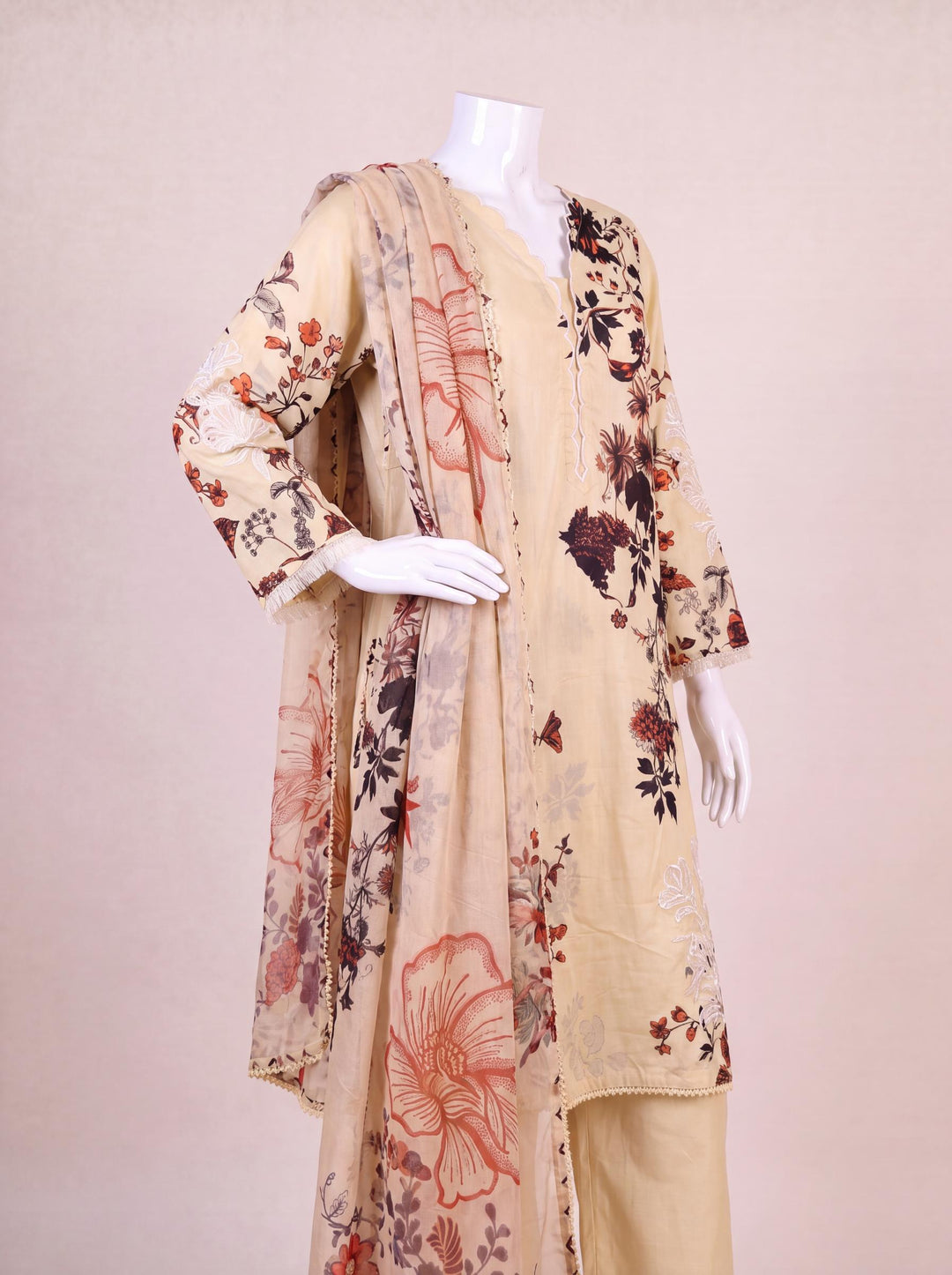 Lawn Beige Stitched Suit - J. Junaid Jamshed
