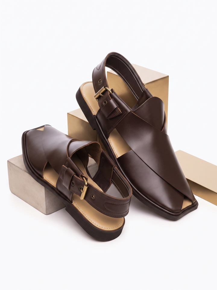 Dark Brown Peshawari Chappal - Jiah