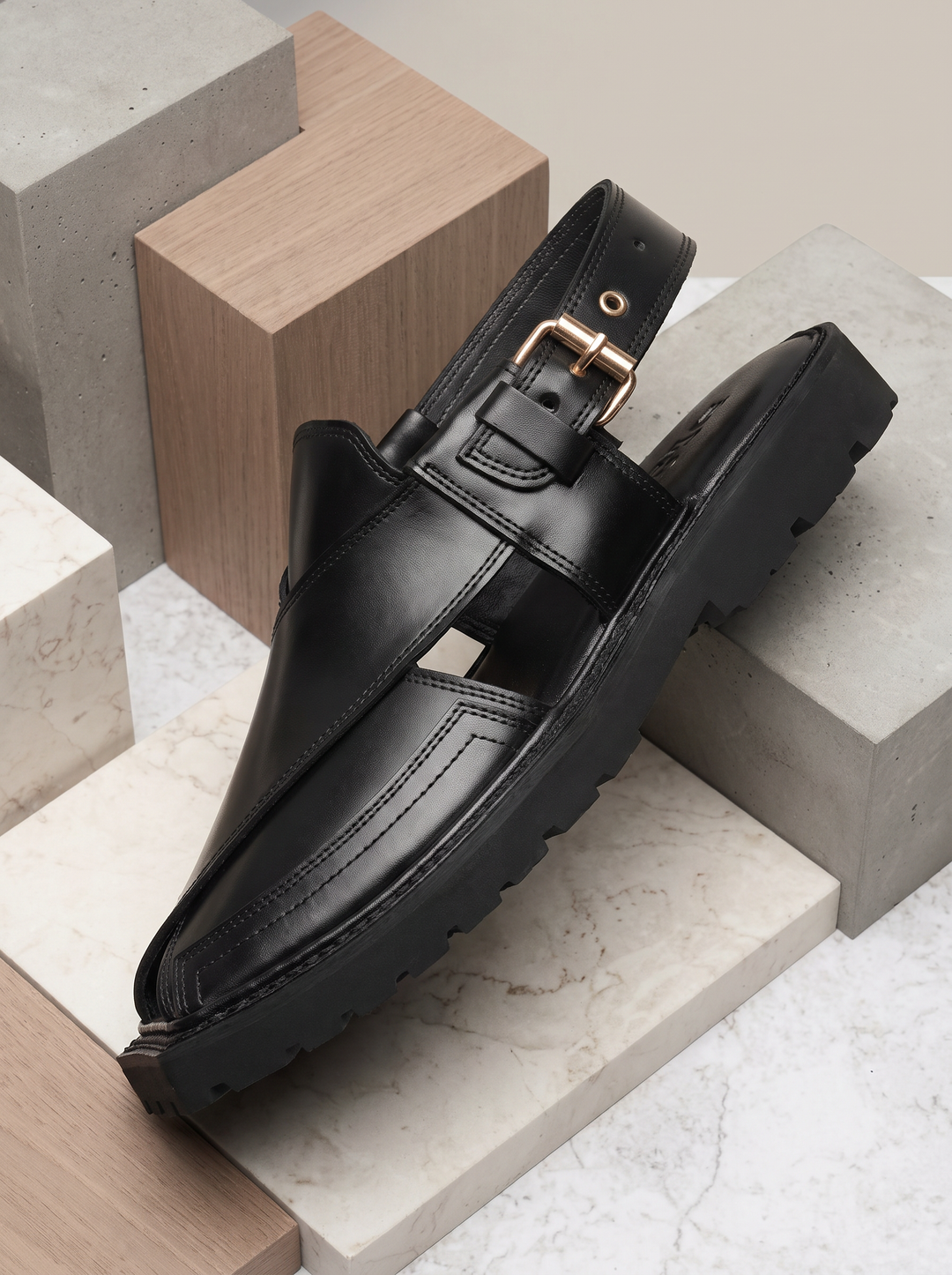 Black Peshawari Chappal - Jiah