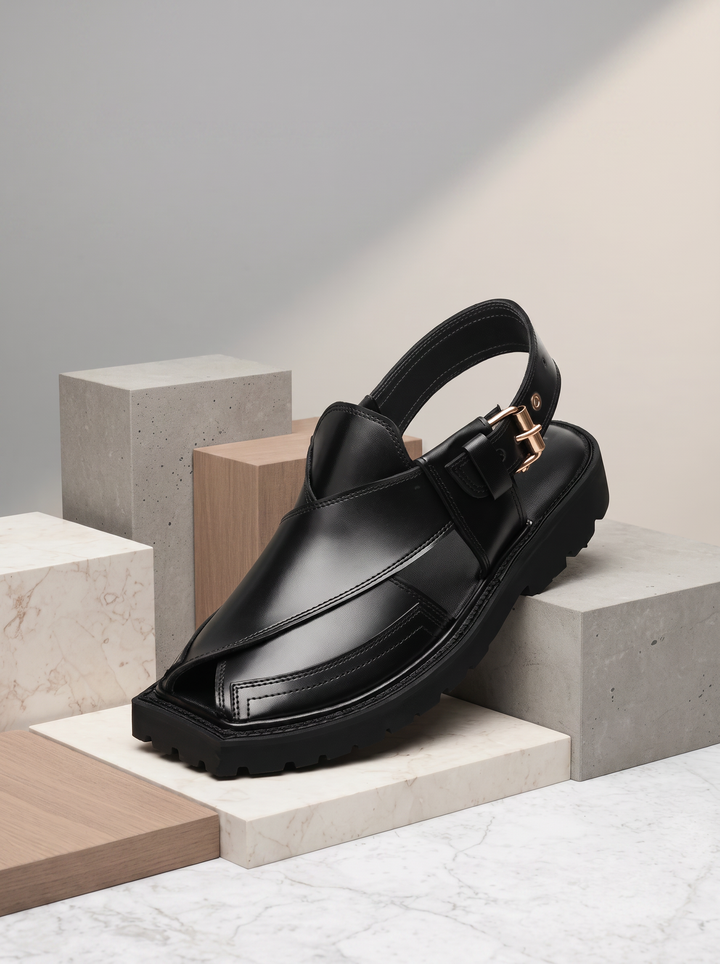 Black Peshawari Chappal - Jiah