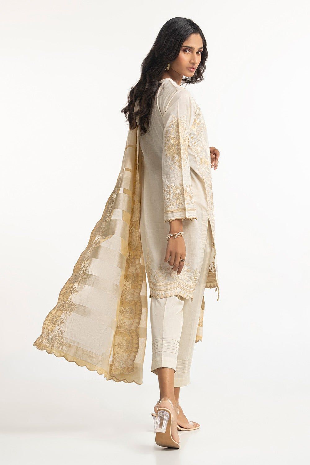 Zari Lawn Embroidered Beige Stitched Suit - Gul Ahmed