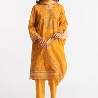 Lawn Printed Diamantes Mustard Stitched Suit - Gul Ahmed