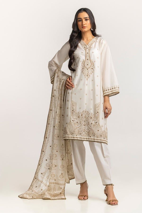 Lawn Off White Stitched Suit - Gul Ahmed