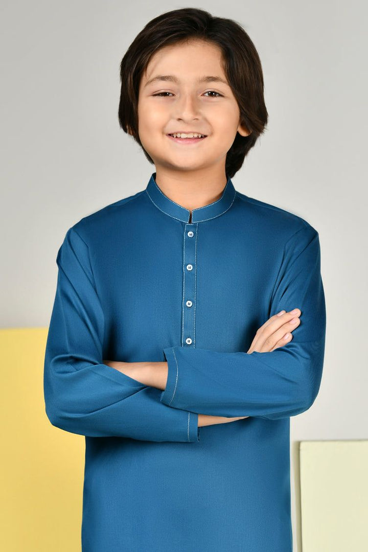 Blended Teal Blue Kameez Shalwar - J. Junaid Jamshed