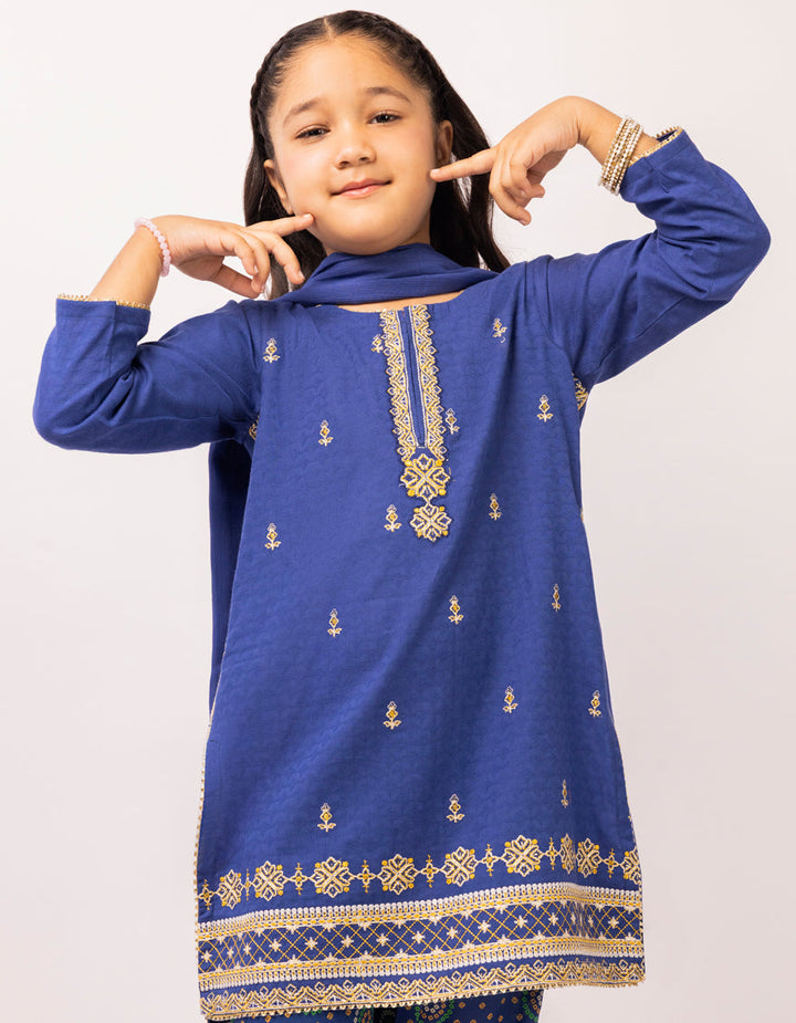 Dobby Blue Stitched Suit - J. Junaid Jamshed