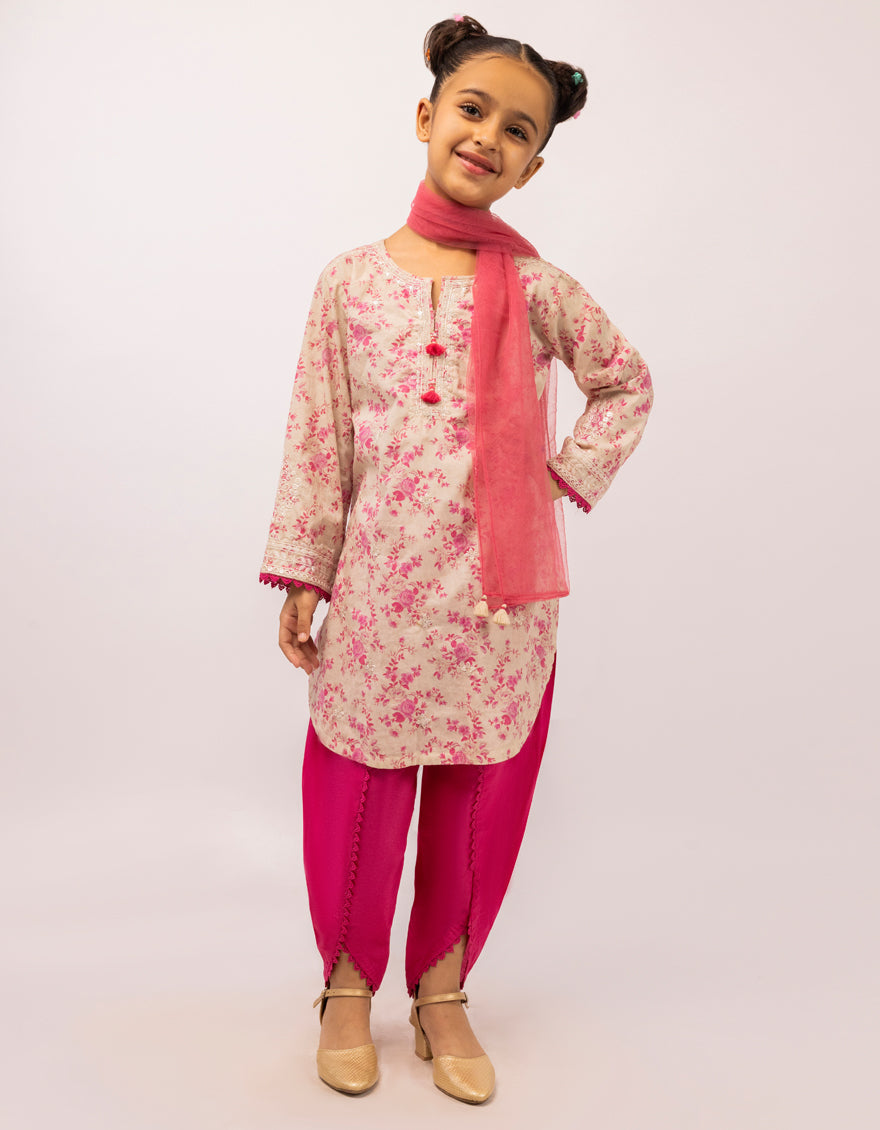 Dobby Beige Stitched Suit - J. Junaid Jamshed