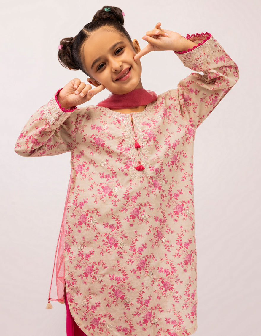 Dobby Beige Stitched Suit - J. Junaid Jamshed