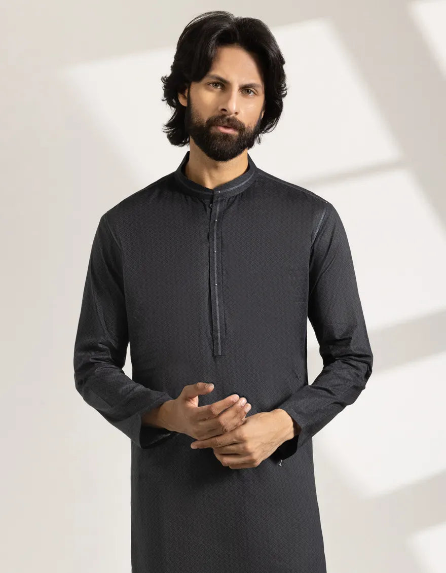 Cotton Black Kurta - J. Junaid Jamshed