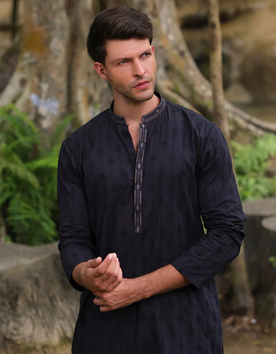 Cotton Black Kurta - J. Junaid Jamshed