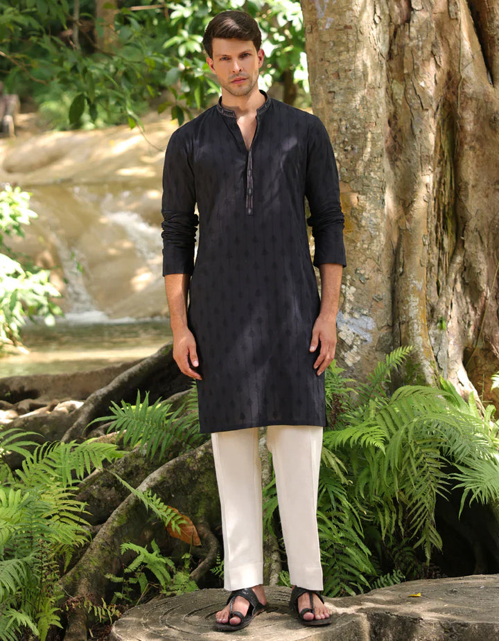 Cotton Black Kurta - J. Junaid Jamshed