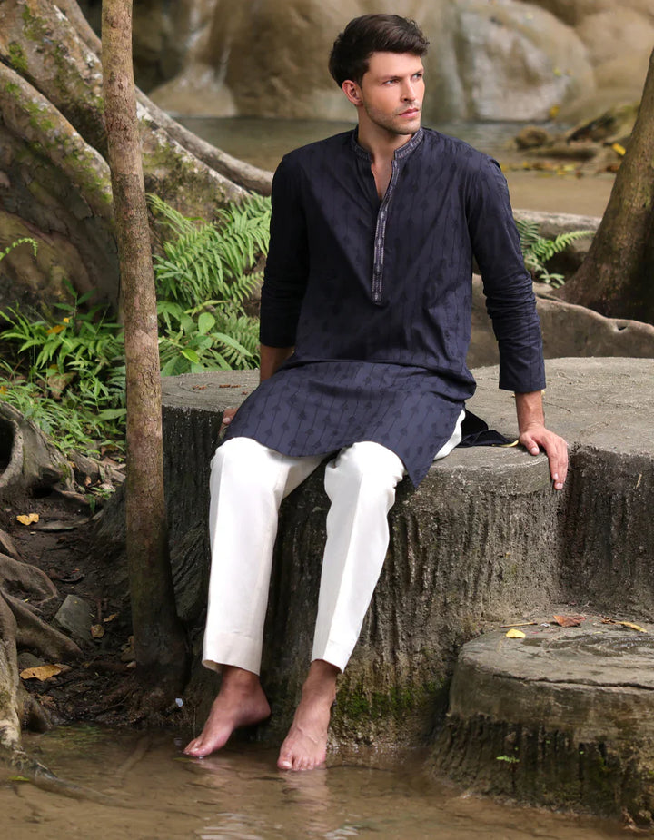 Cotton Black Kurta - J. Junaid Jamshed