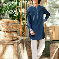 Cotton Denim Blue Kurta - J. Junaid Jamshed