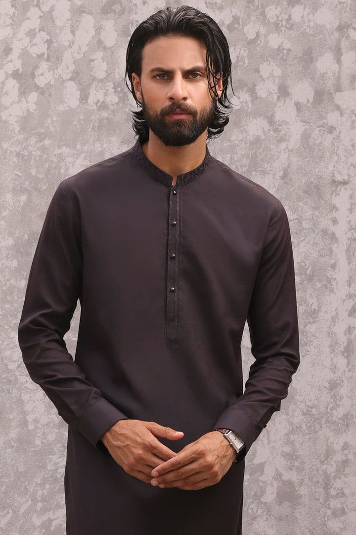 Blended Chocolate Brown Kurta Trouser - J. Junaid Jamshed
