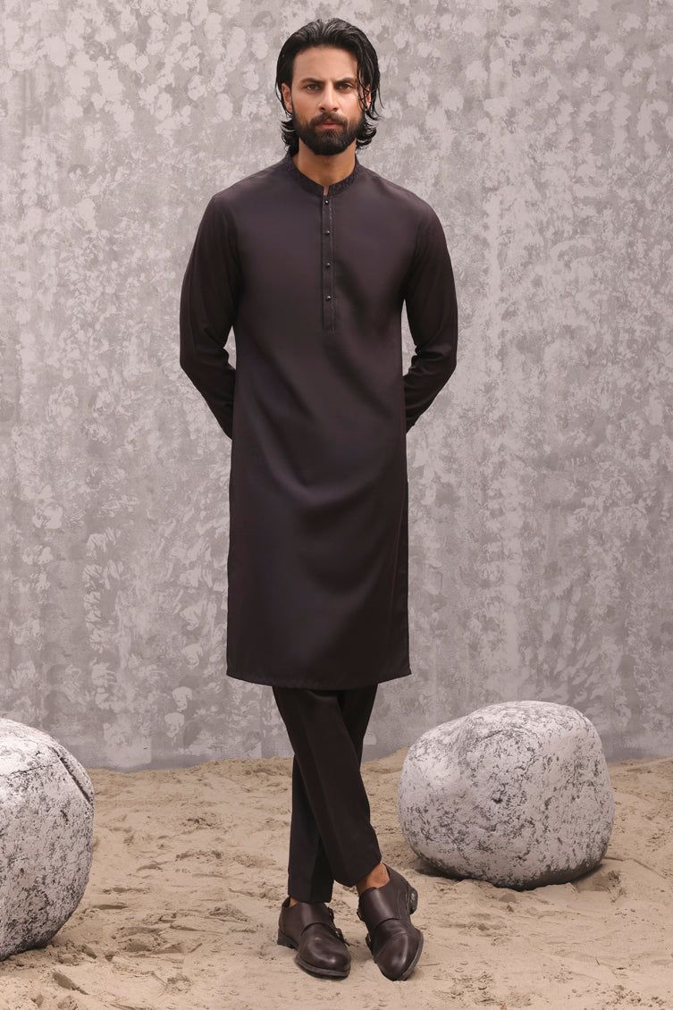 Blended Chocolate Brown Kurta Trouser - J. Junaid Jamshed