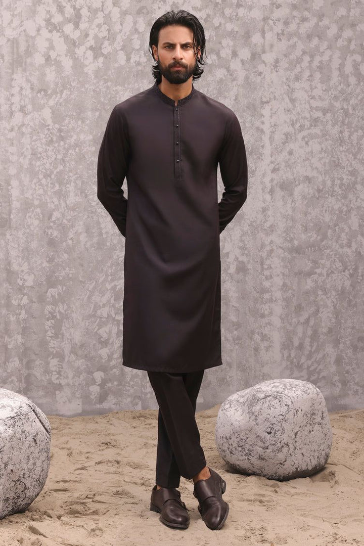 Blended Chocolate Brown Kurta Trouser - J. Junaid Jamshed