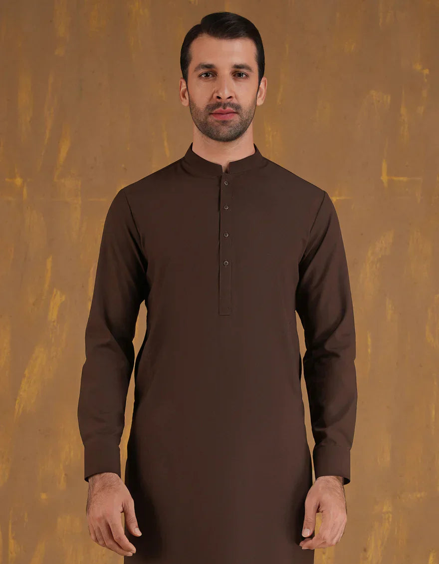 Blended Brown Kurta Trouser - J. Junaid Jamshed