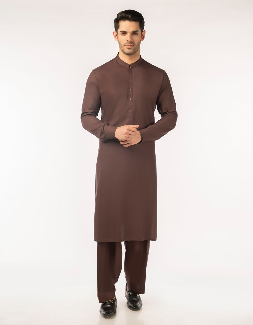 Blended Brown Kurta Trouser - J. Junaid Jamshed