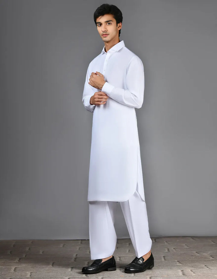 Blended White Shalwar Kameez  - J. Junaid Jamshed