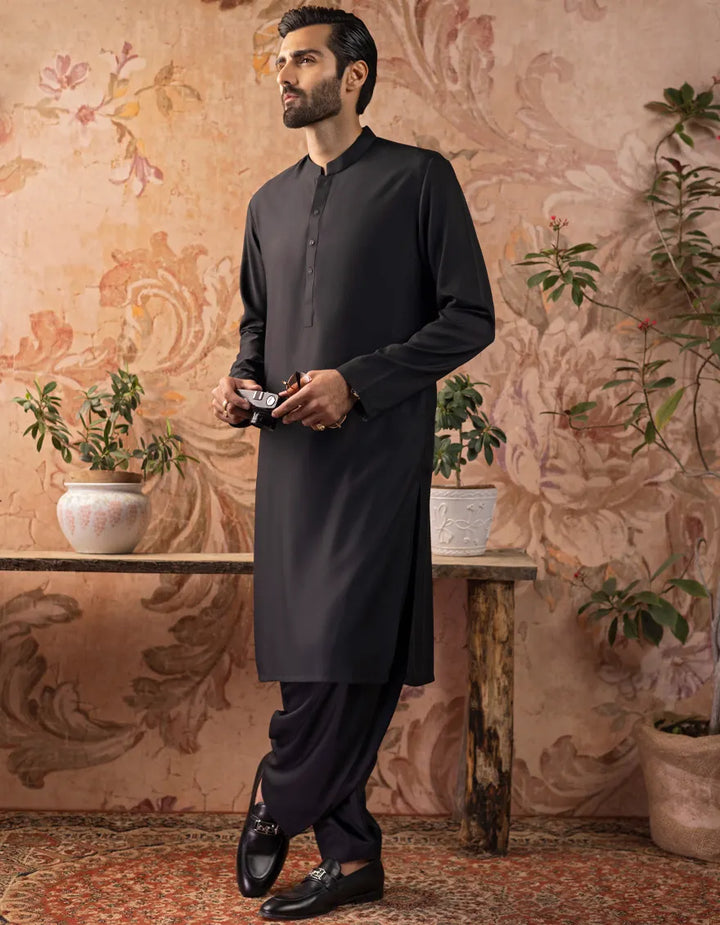 Blended Black Shalwar Kameez  - J. Junaid Jamshed