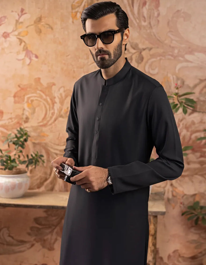 Blended Black Shalwar Kameez  - J. Junaid Jamshed